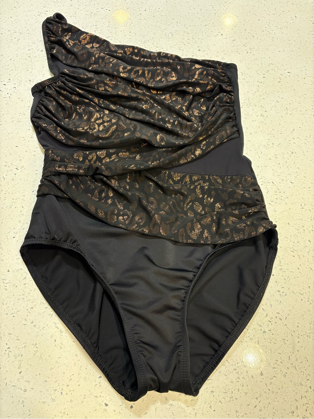 Miraclesuit Black One-Shoulder Metallic Leopard One-Piece